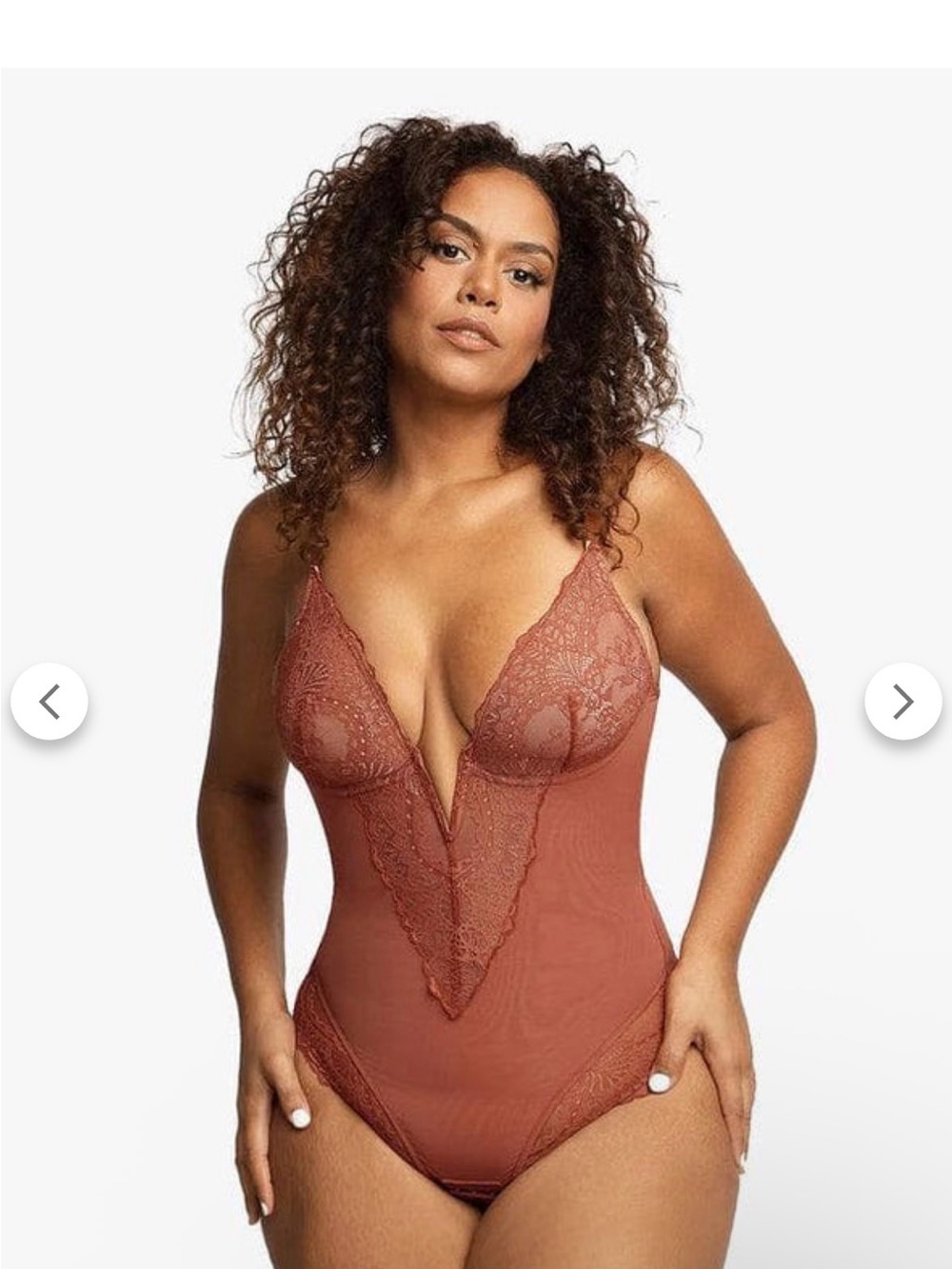 Lace Plunge Bodysuit Shapewear in Rust